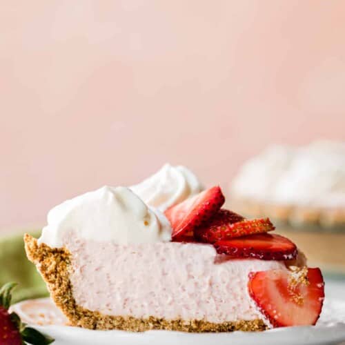 A piece of strawberry cheesecake.