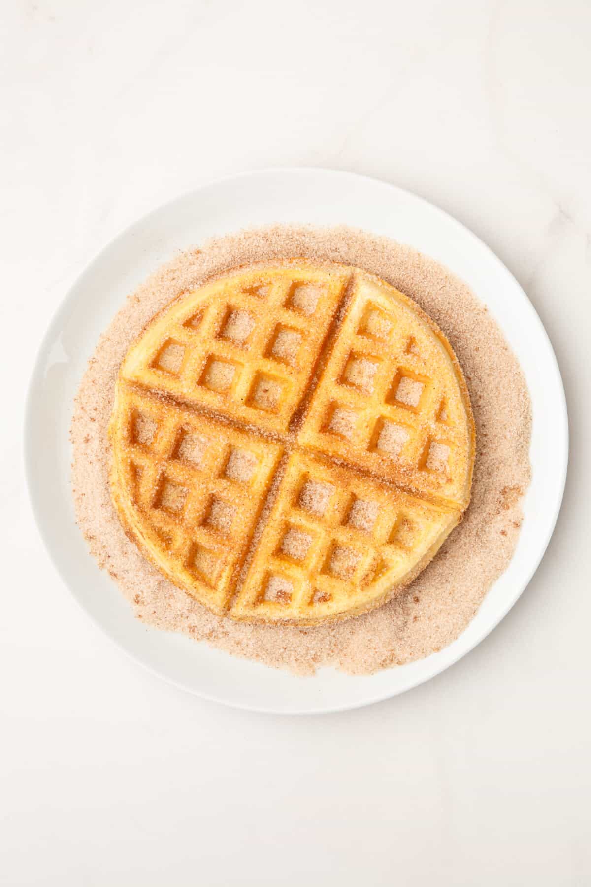 waffle coating in cinnamon sugar.