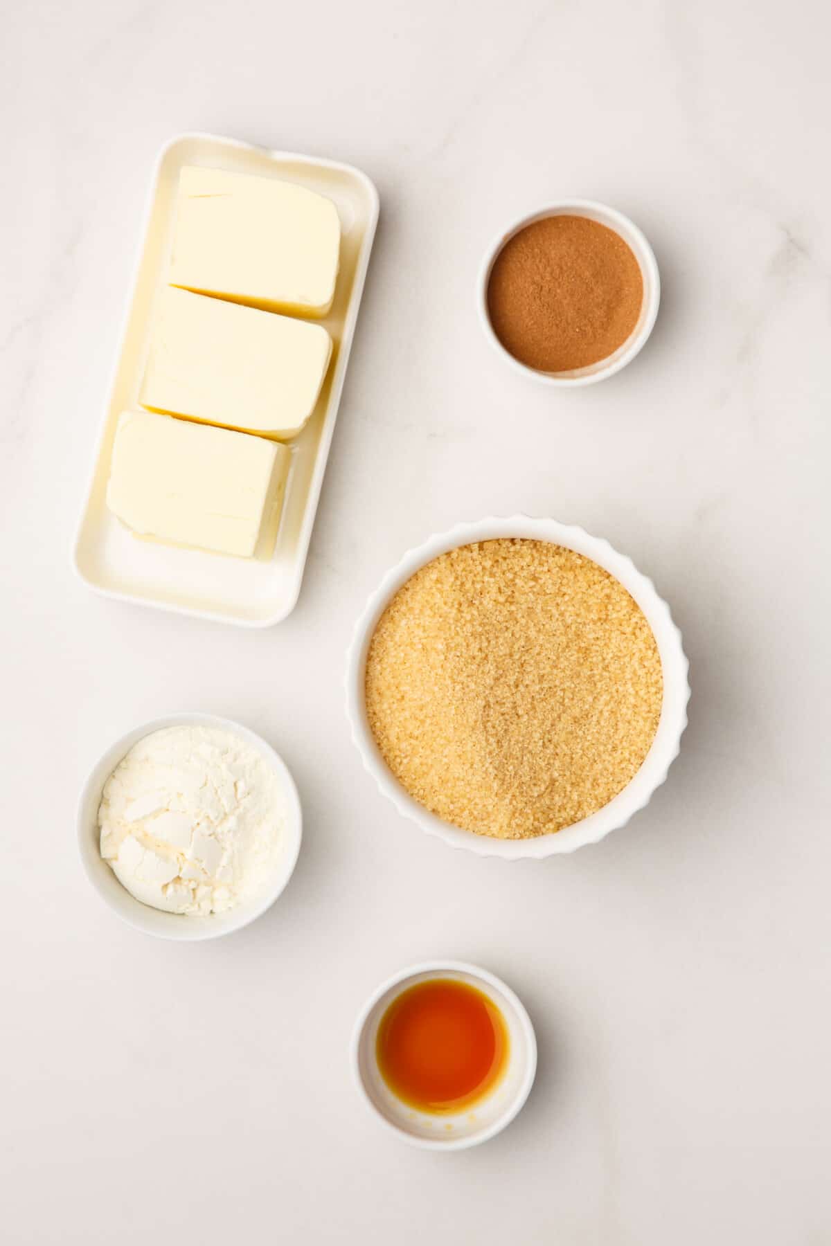 Ingredients for cinnamon roll cake. 