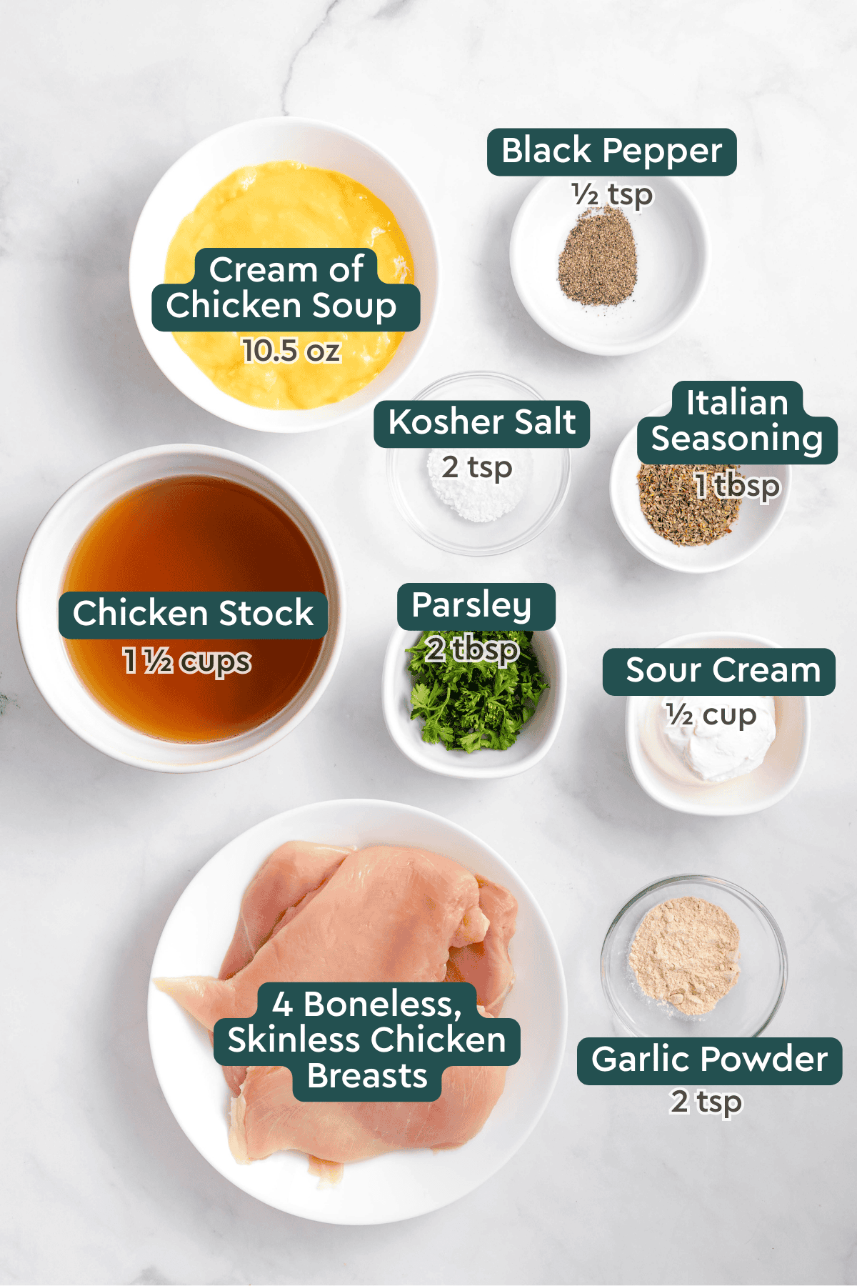 ingredients to make creamy crockpot chicken.
