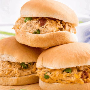 Three slow cooker crack chicken sandwiches.