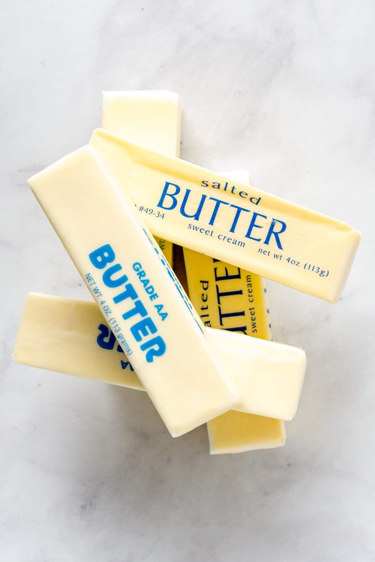 stack of unsalted and salted butter