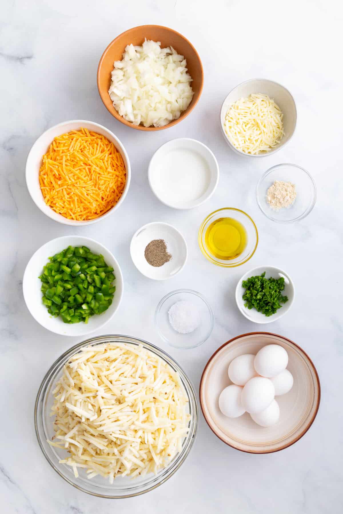 ingredients to make cheesy breakfast potato casserole