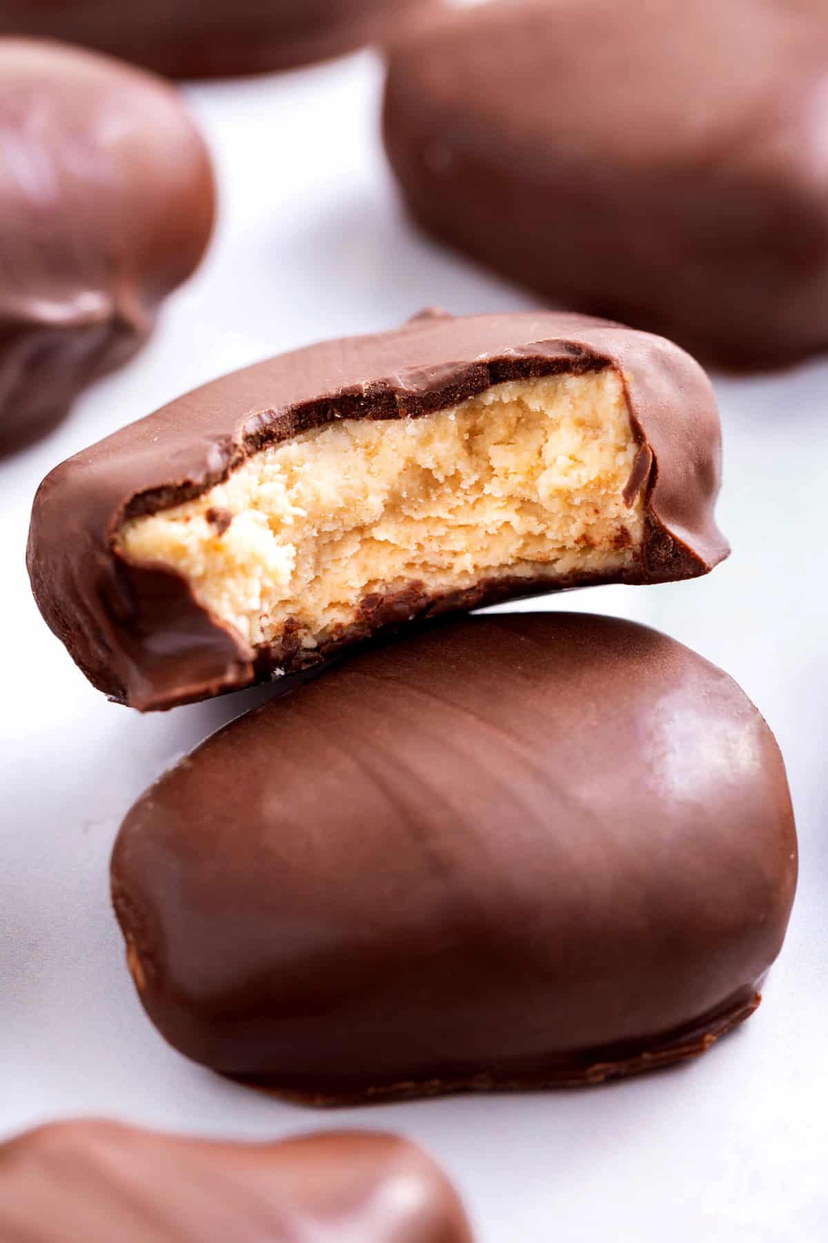 close up image of chocolate peanut butter eggs