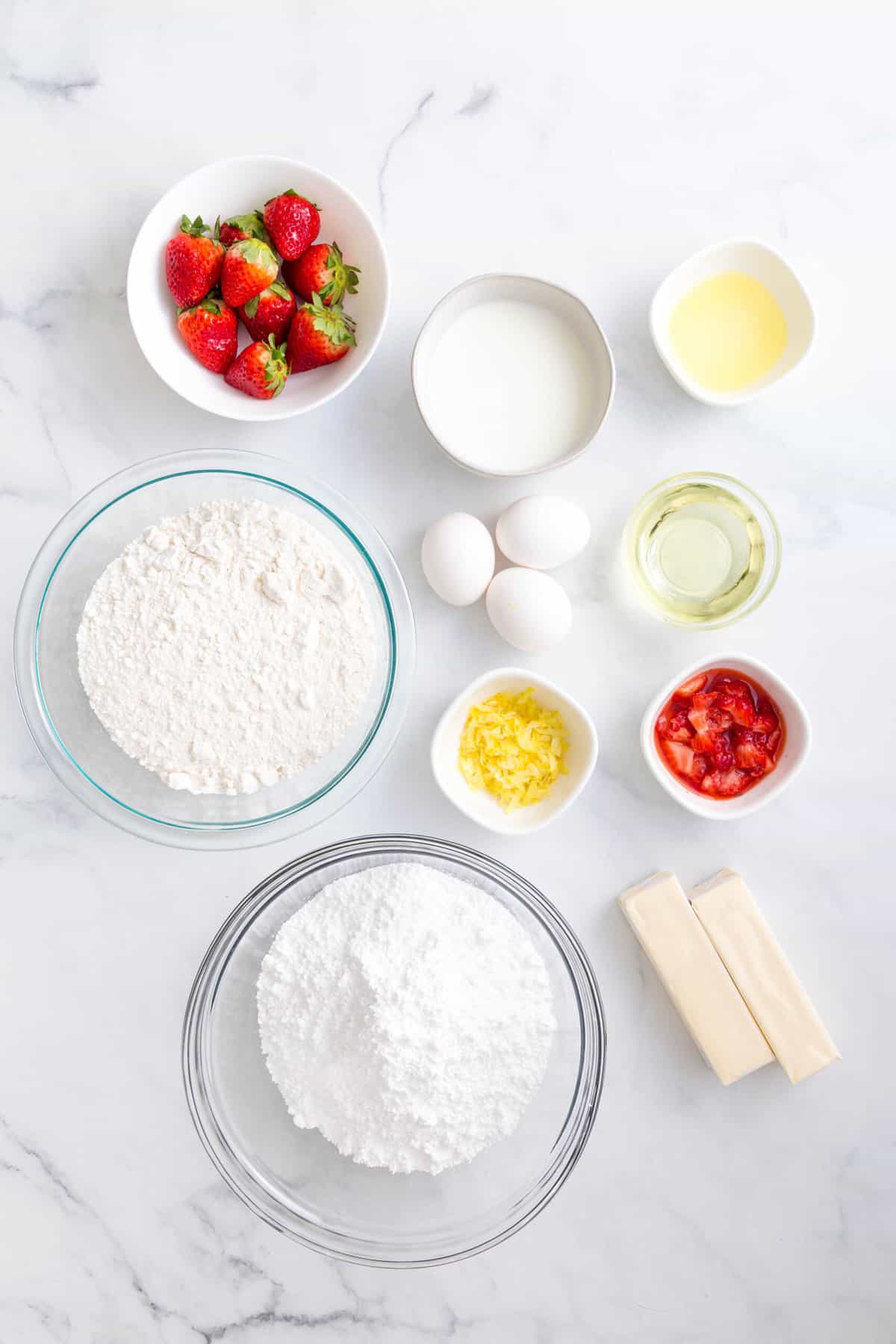 ingredients to make strawberry lemon cupcakes