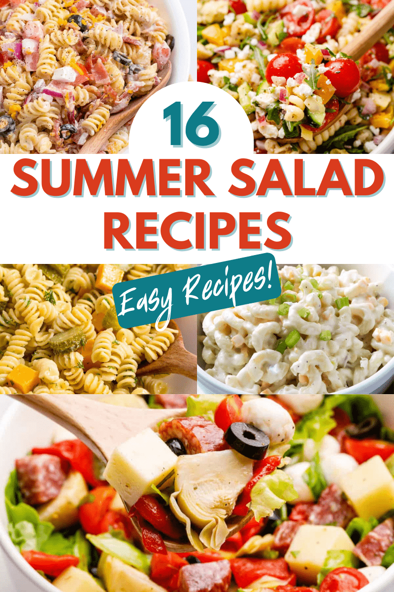 collage image of 6 different types of summer salads