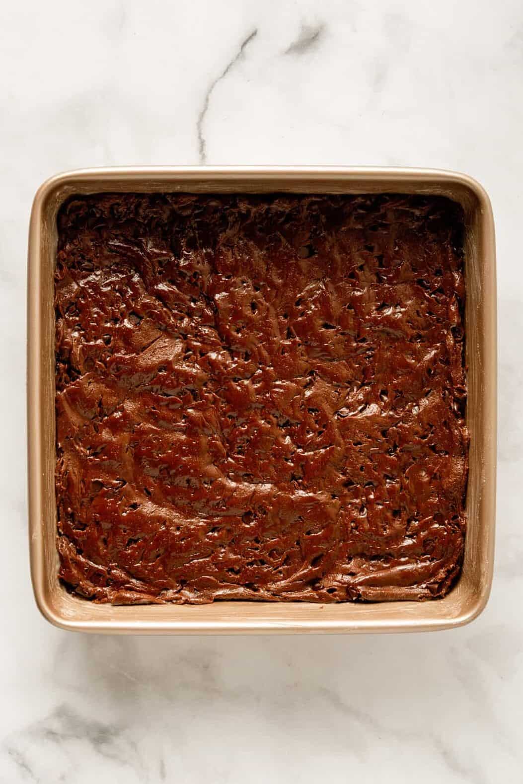cake mix brownie in an 8x8 baking dish