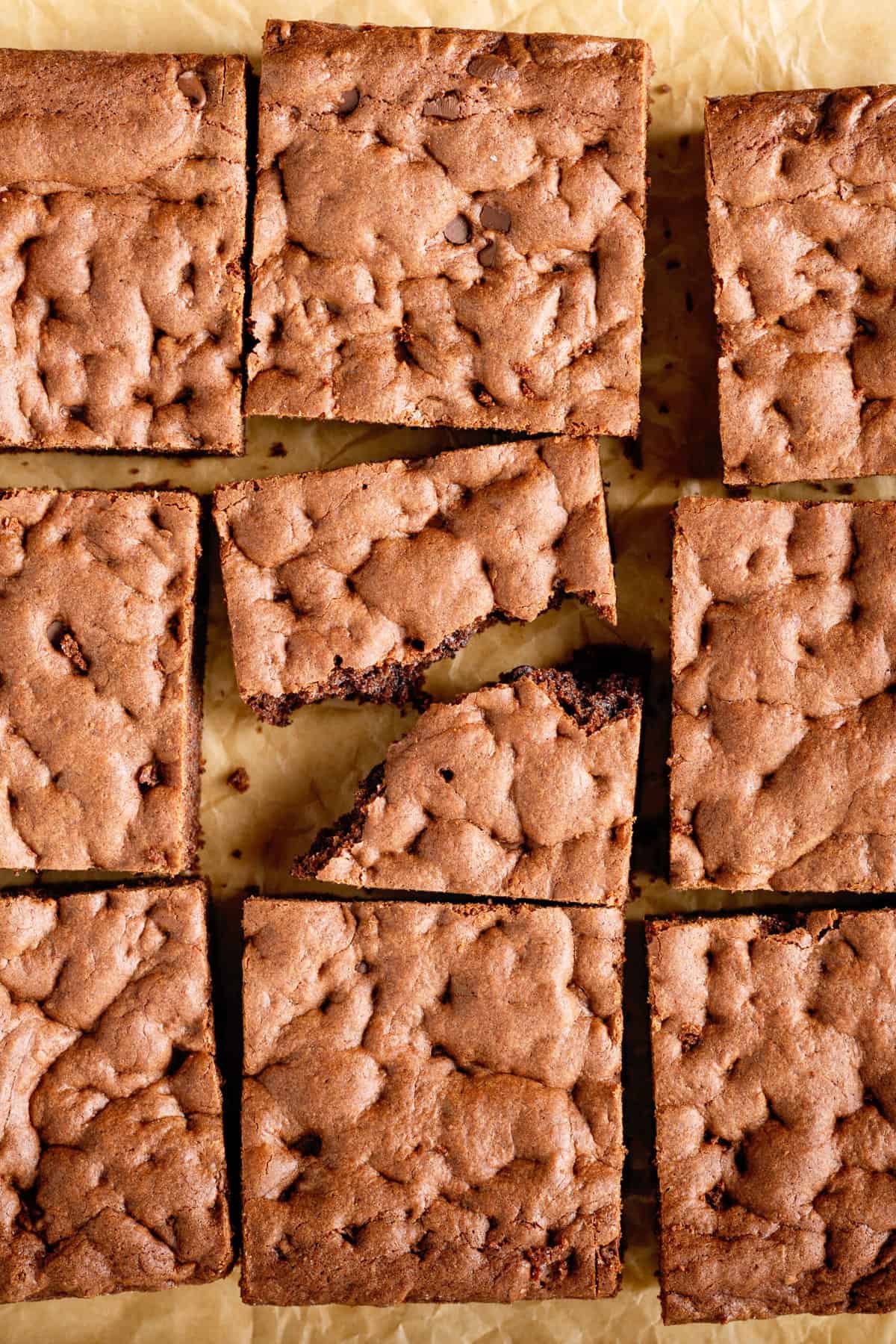 top down image of cake mix brownies cut into squares