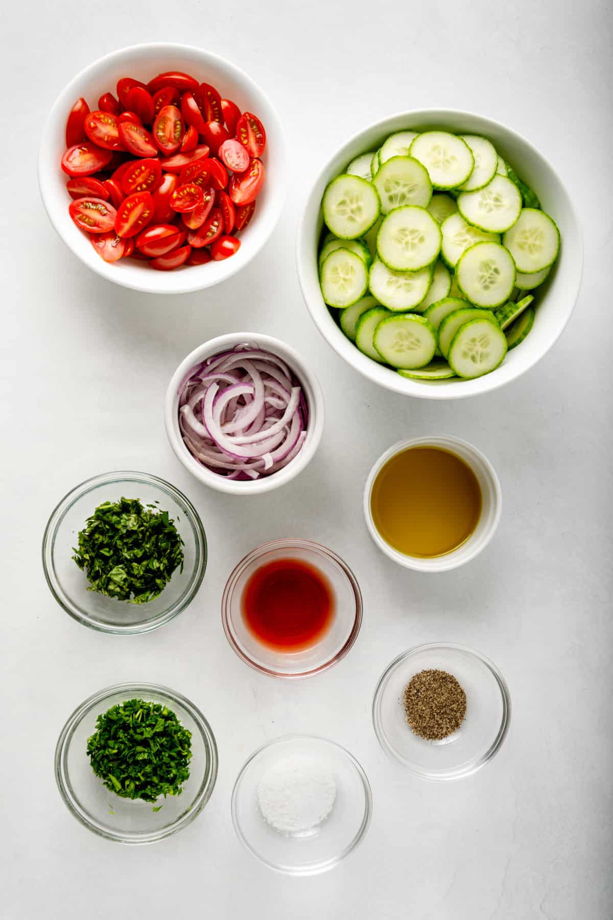 ingredients to make cucumber tomato salad