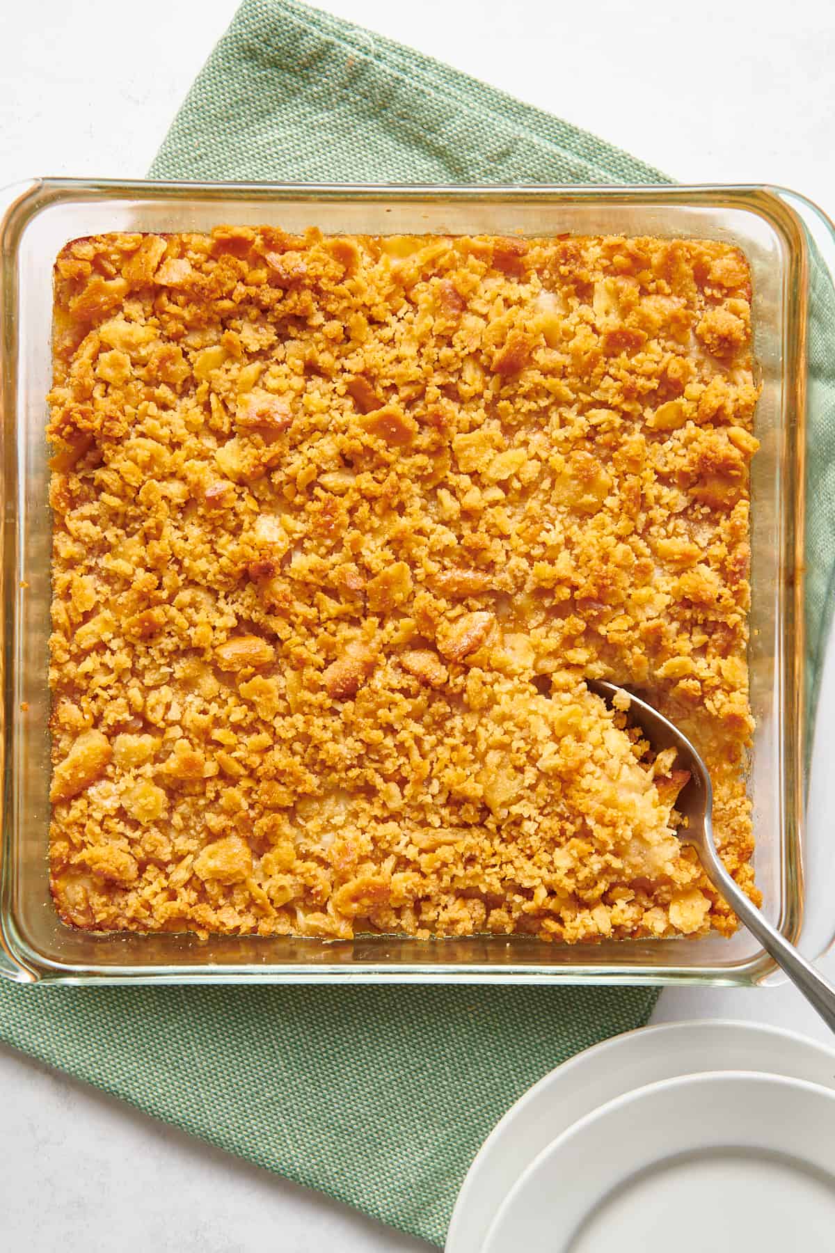 top down image of pineapple casserole