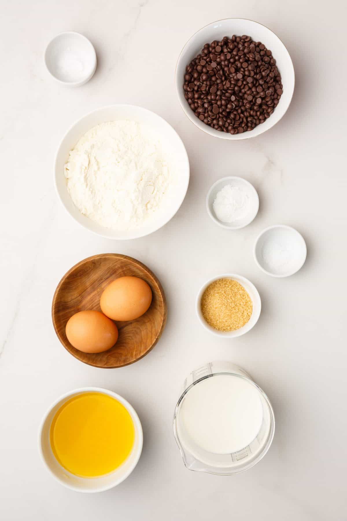 ingredients to make chocolate chip waffles