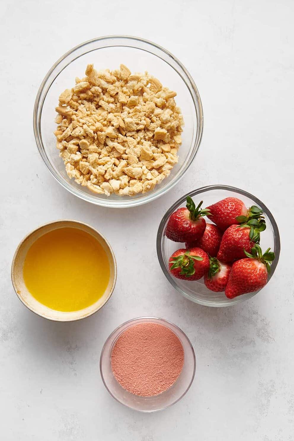 ingredients to make the crunch portion of strawberry crunch poke cake