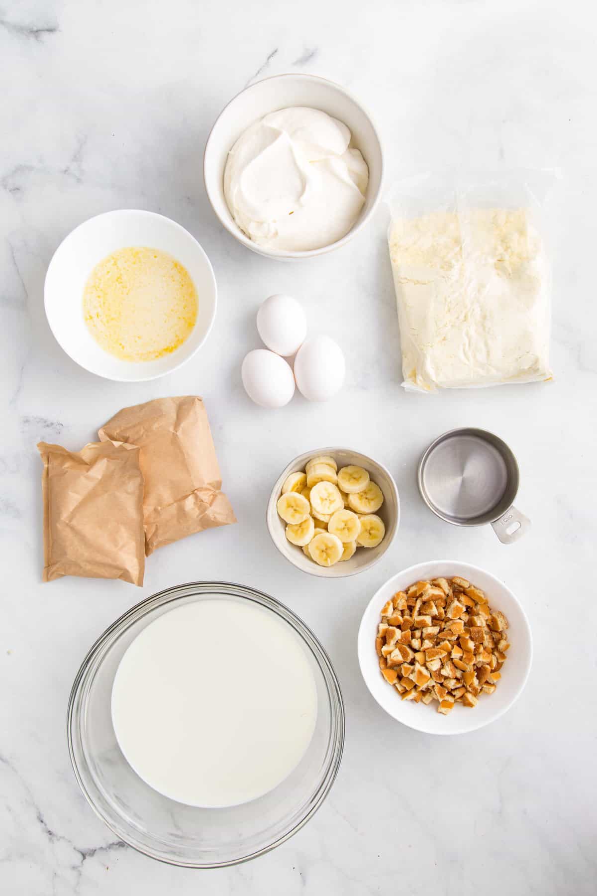 ingredients to make banana pudding poke cake