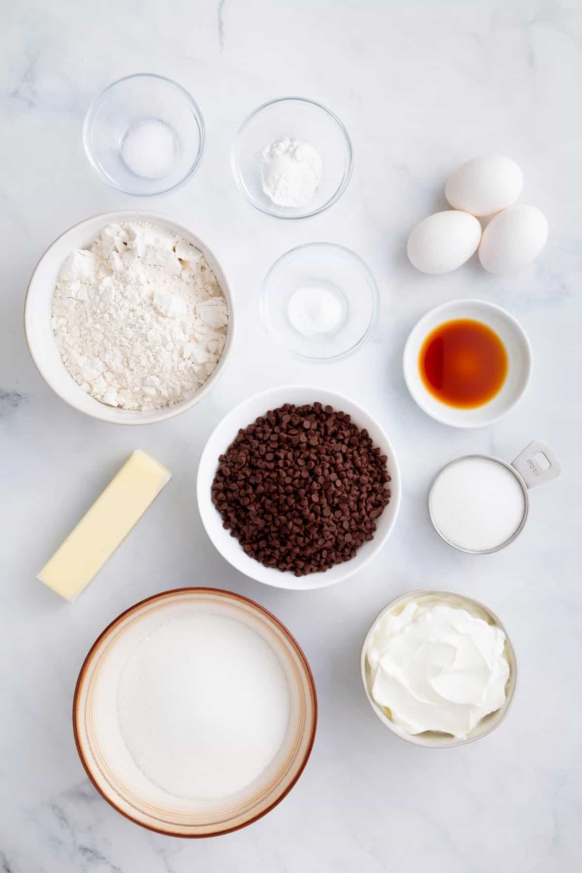 ingredients to make chocolate chip pancakes