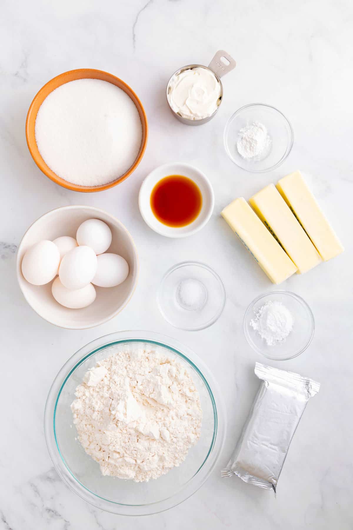 ingredients to make cream cheese pound cake