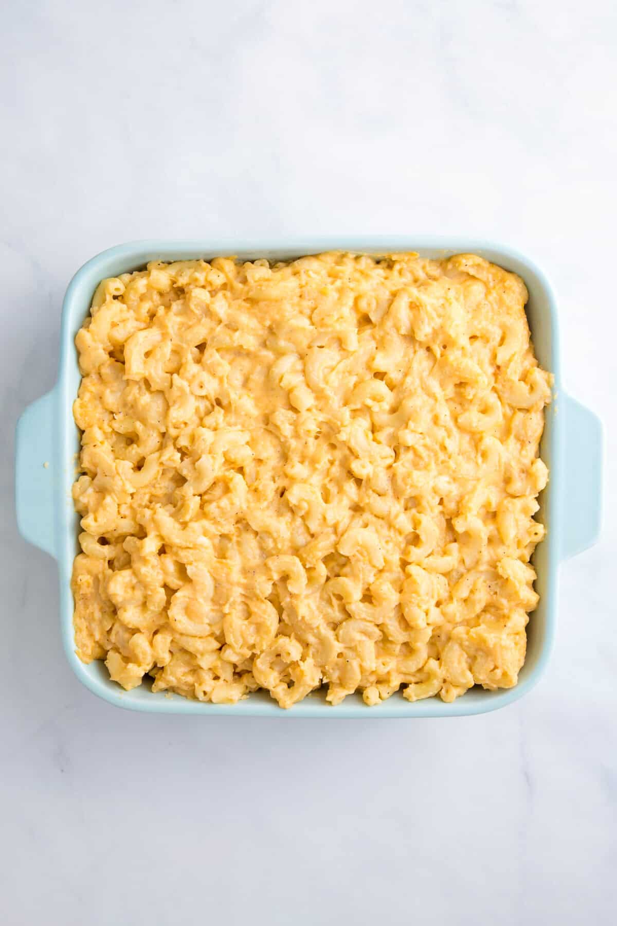 casserole pan of southern baked mac and cheese