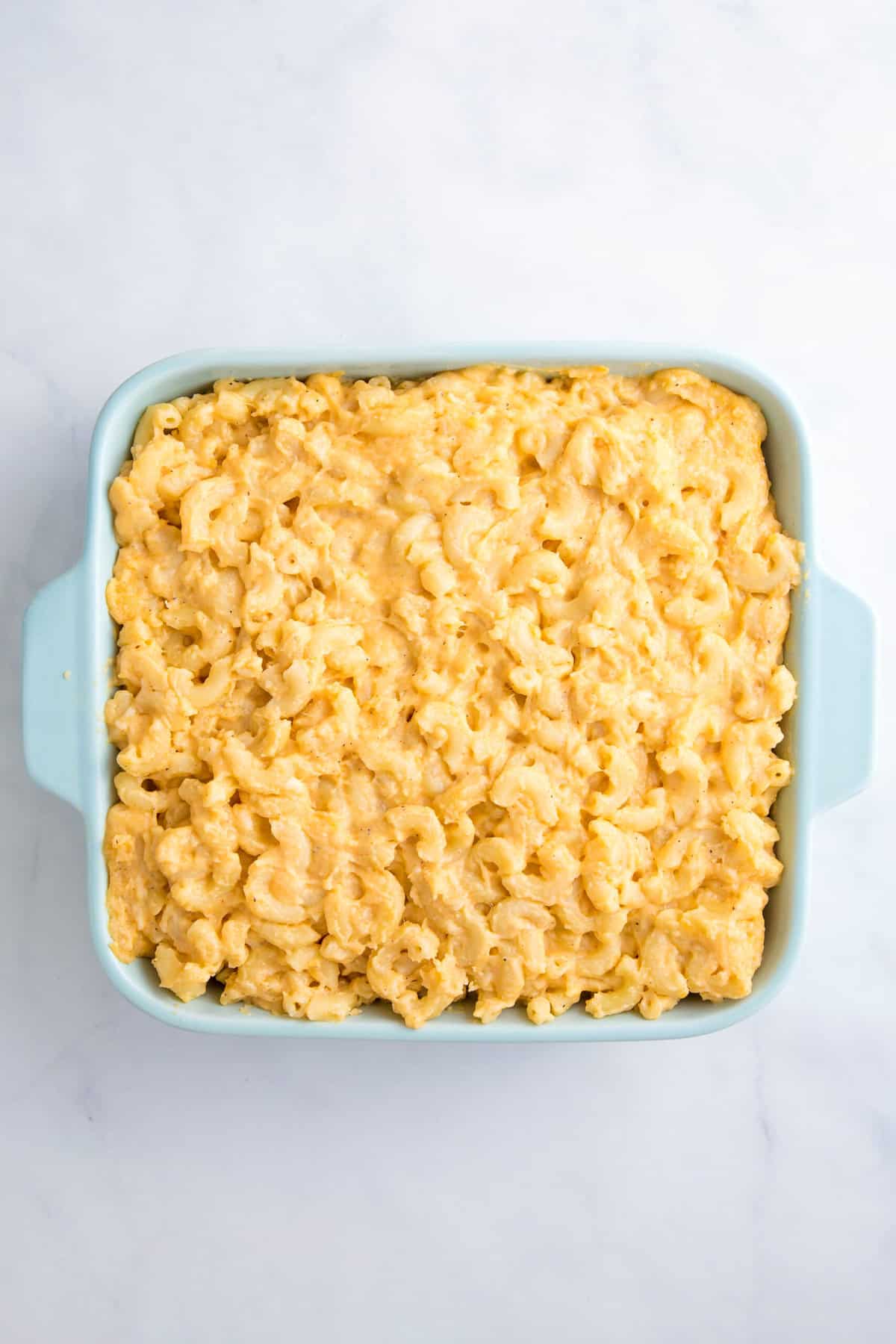casserole pan of southern baked mac and cheese
