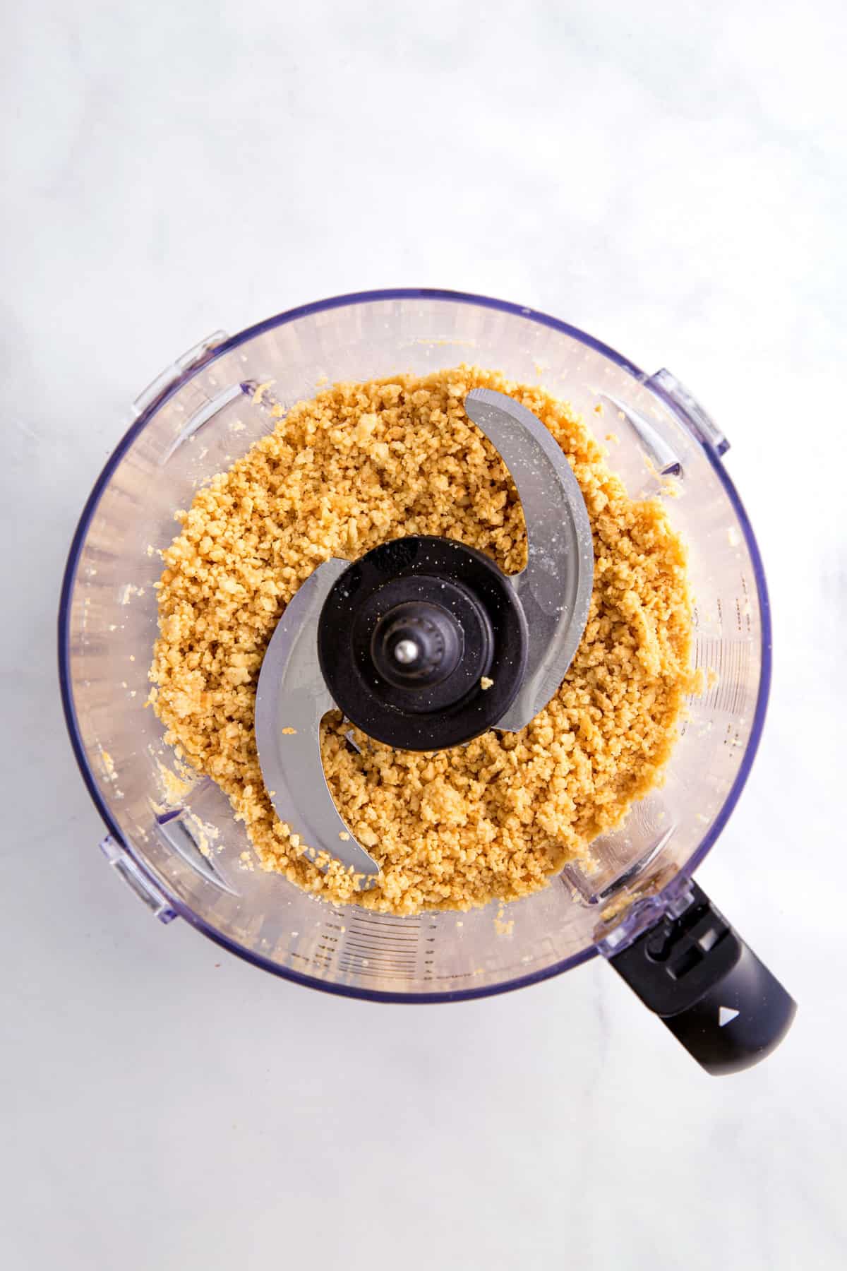 golden oreos pulsed in a food processor