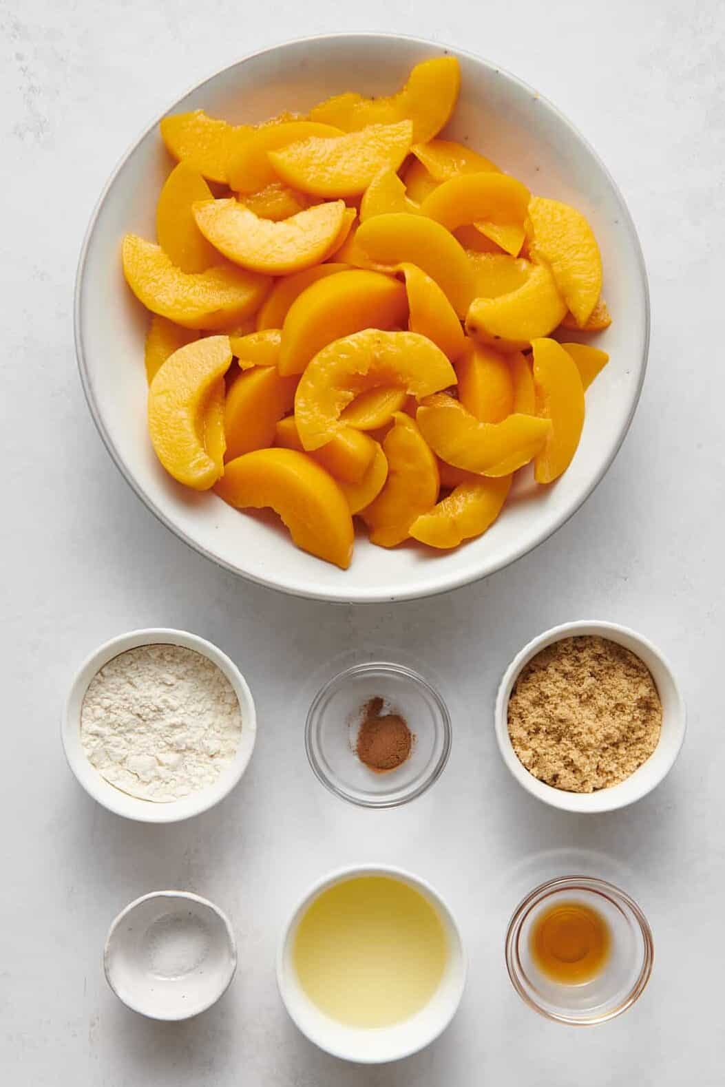 ingredients to make the peach mixture filling of peach crisp