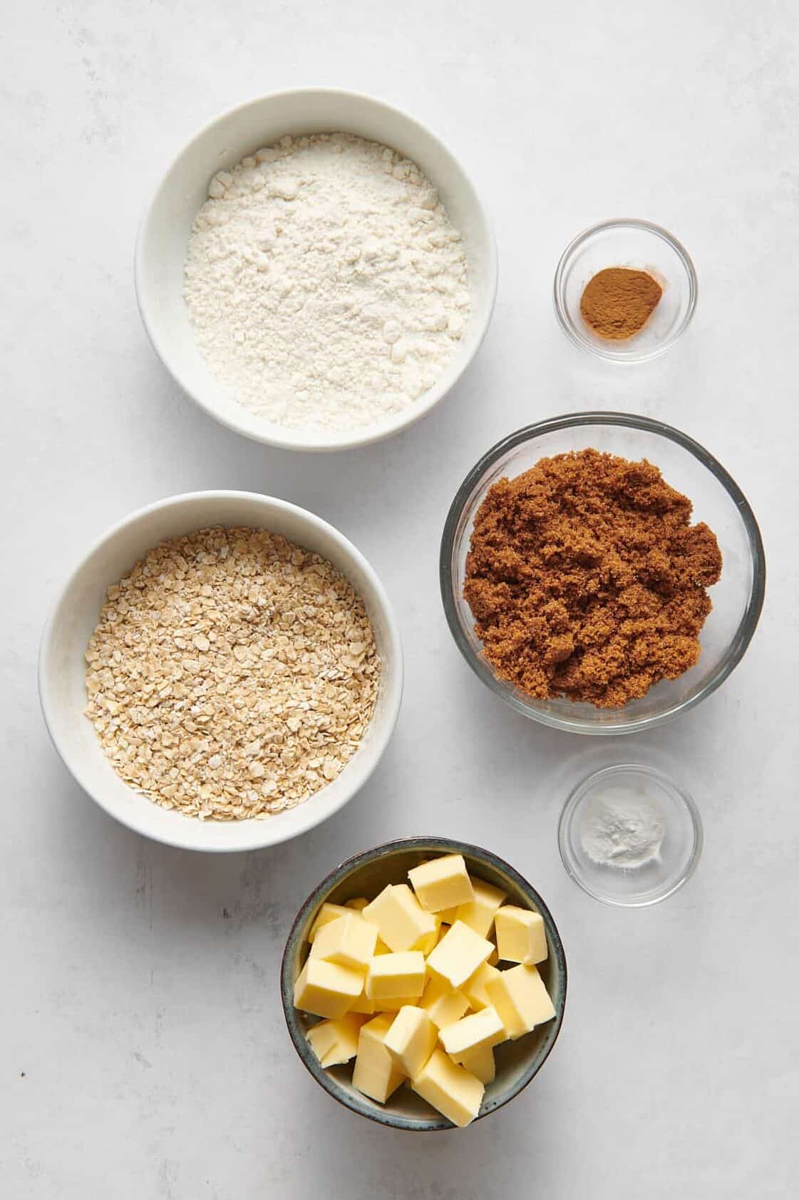ingredients to make the crumble mixture of peach crisp