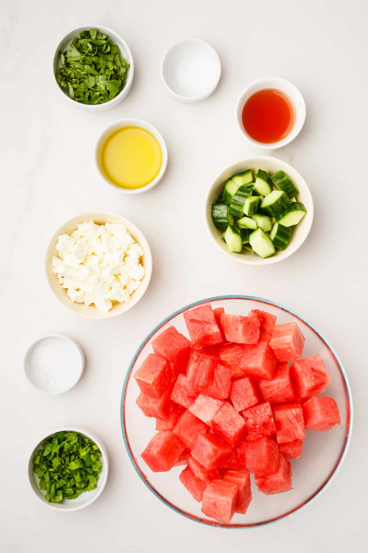 ingredients to make watermelon and feta salad