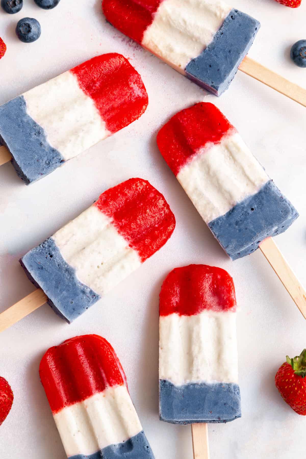 top down image of red, white and blue popsicles