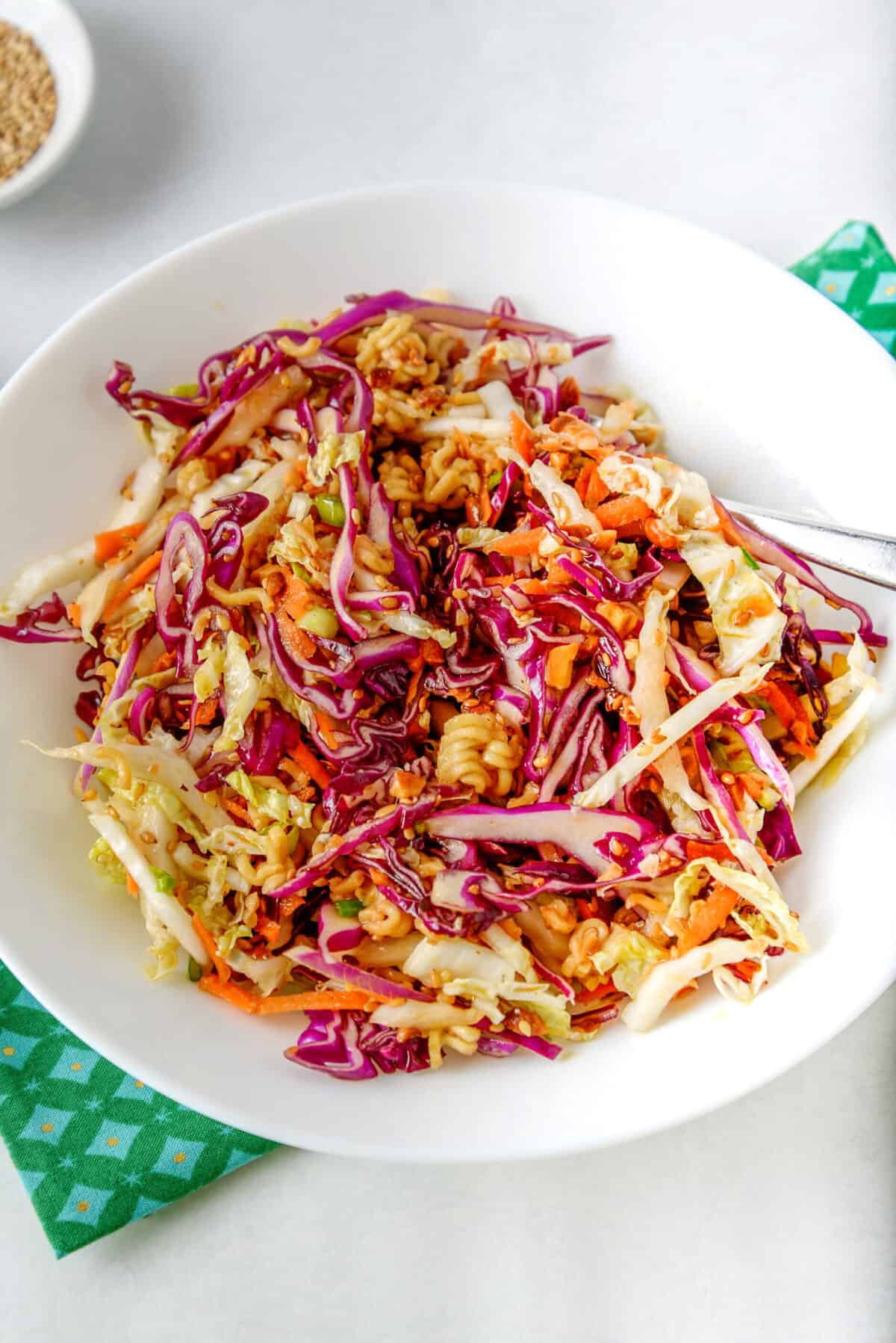 A bowl of Ramen noodle salad.