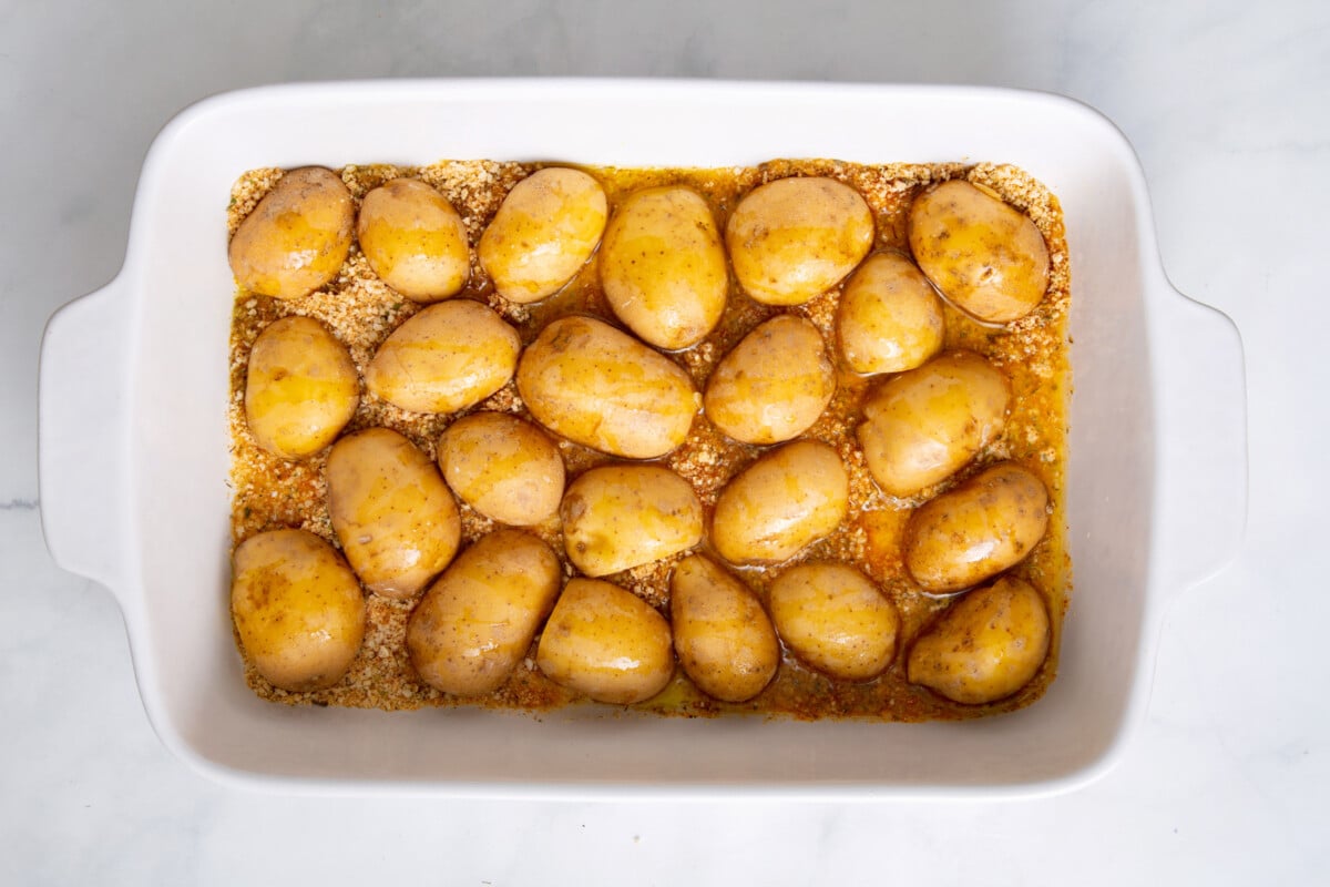 Parmesan potatoes before baking.