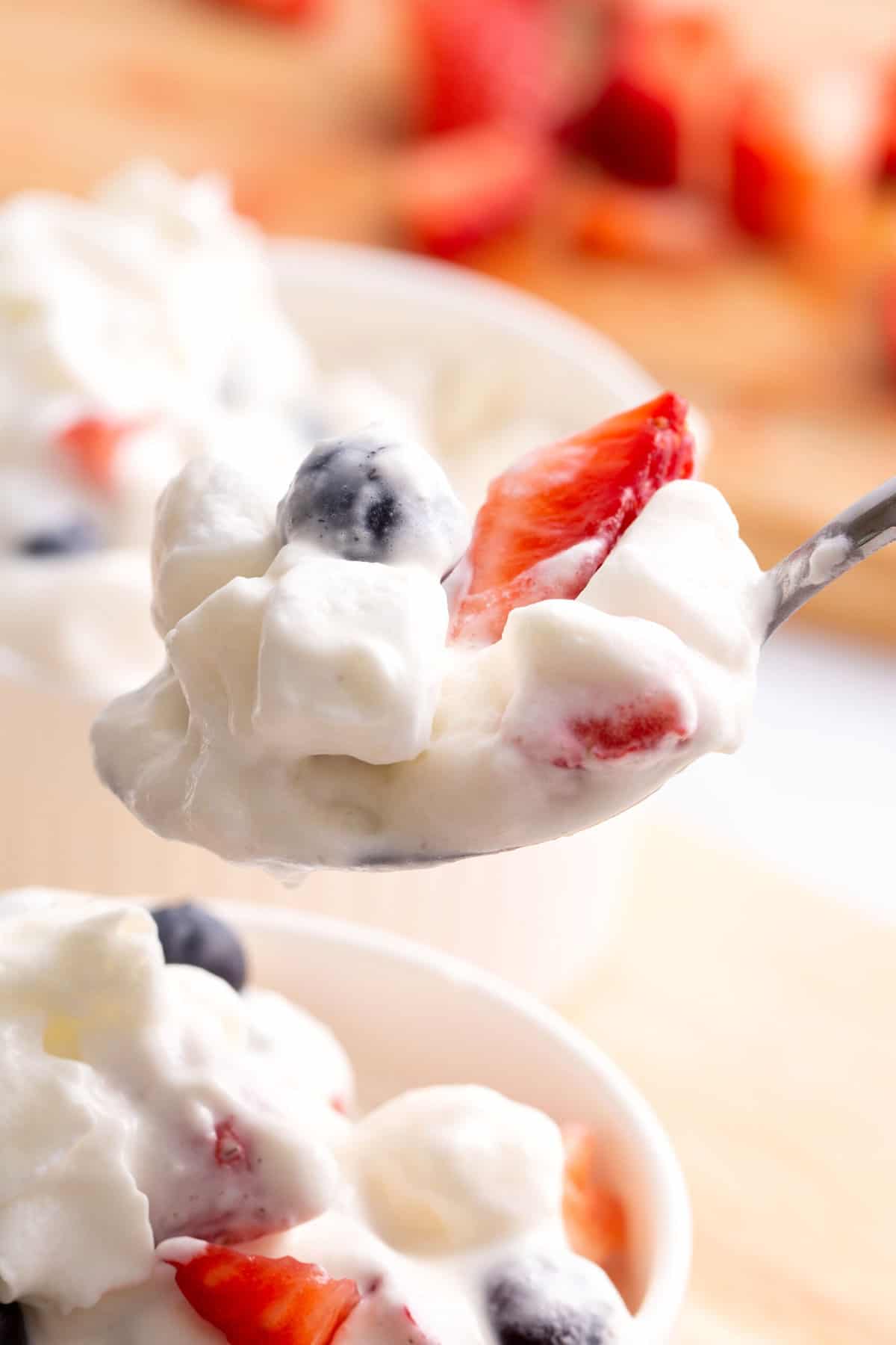 spoonful of red white and blue cheesecake salad