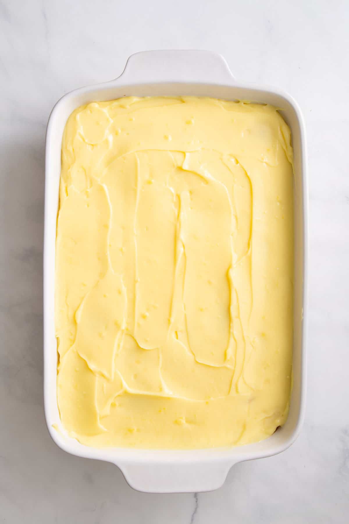 instant banana pudding layered in a 9x13 baking dish