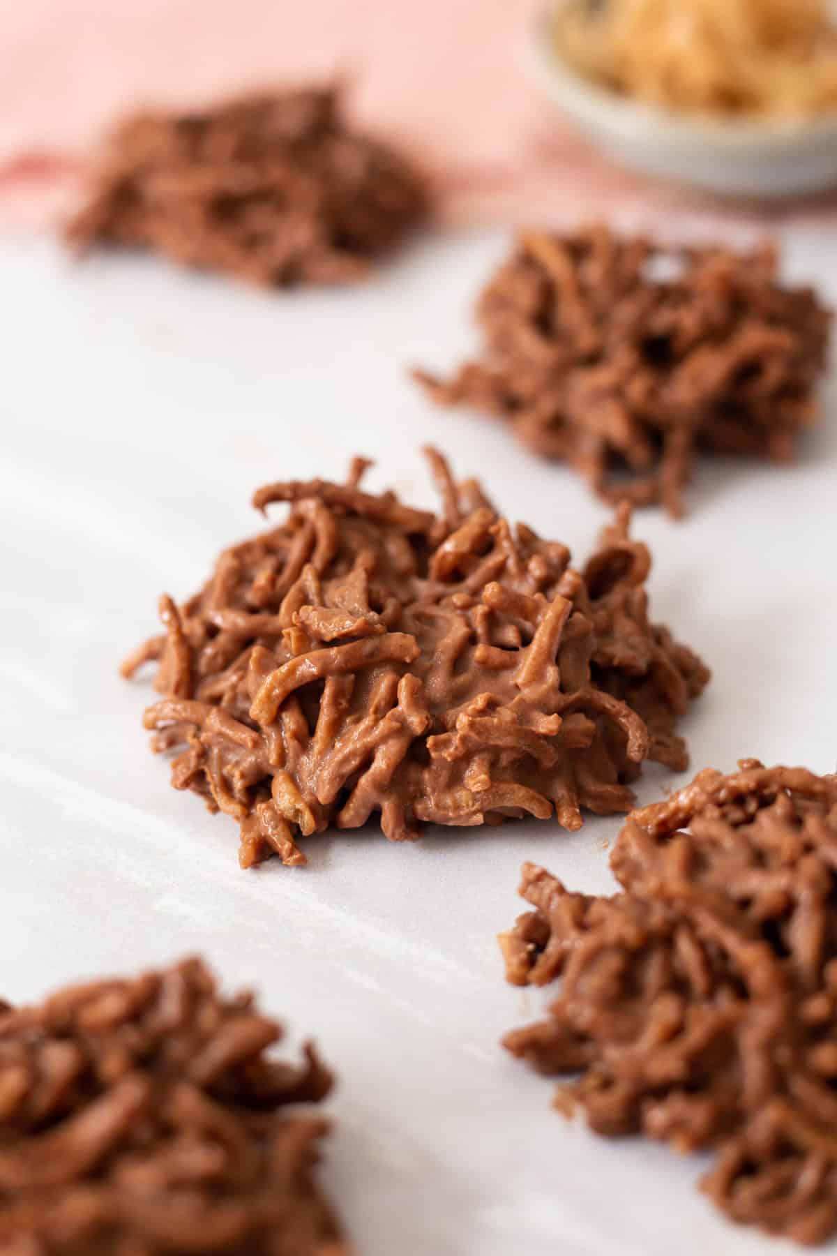 close up image of haystack cookies. 