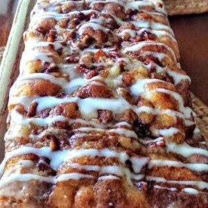 Apple fritter bread with white icing