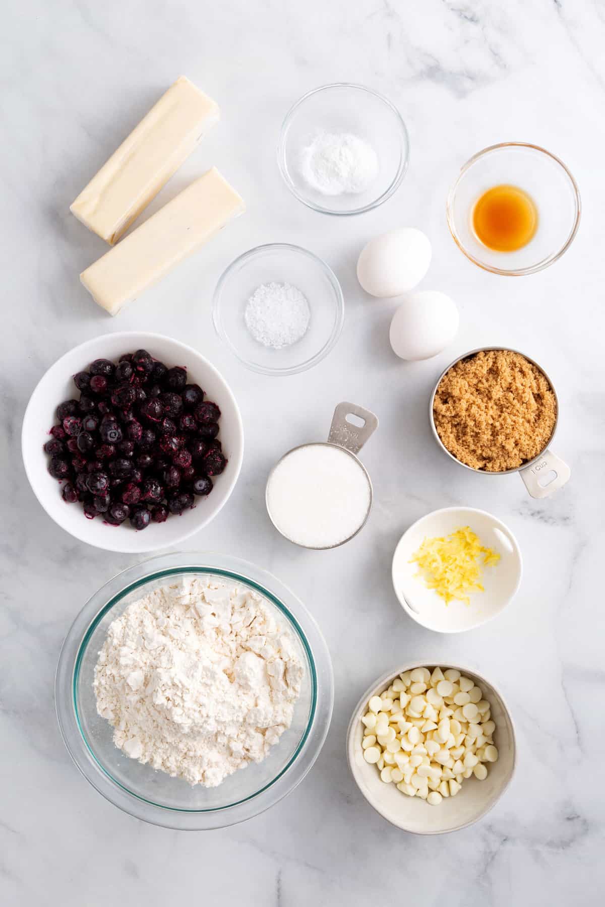 ingredients to make blueberry cookies.