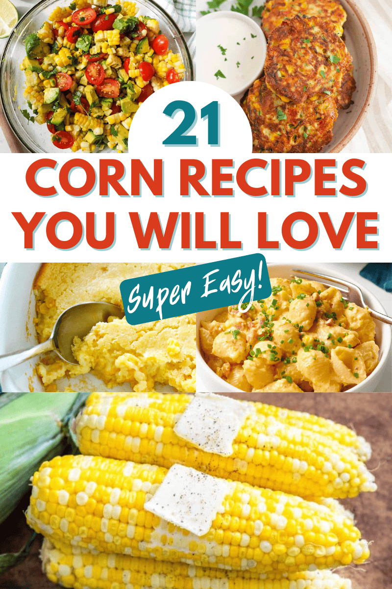 Collage image of corn recipes.