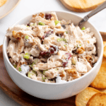 A bowl of cranberry chicken salad.