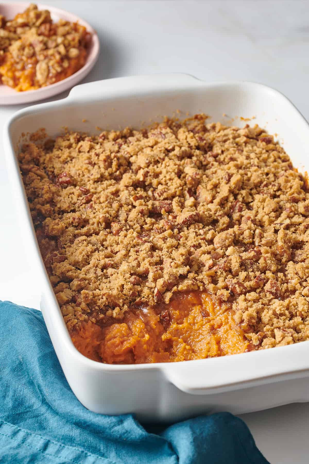 close up image Paula Deen Sweet Potato Casserole.