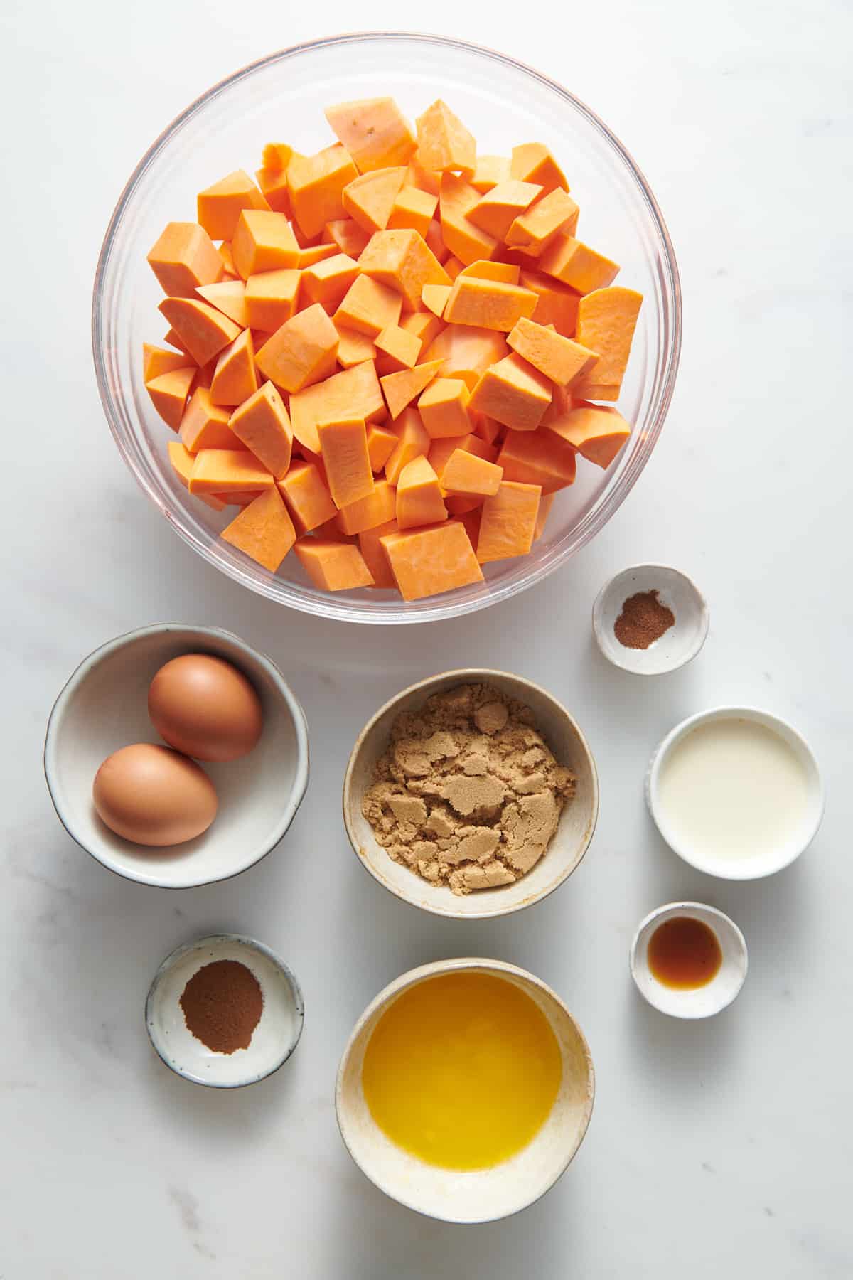 ingredients to make paula deen sweet potato casserole filling.