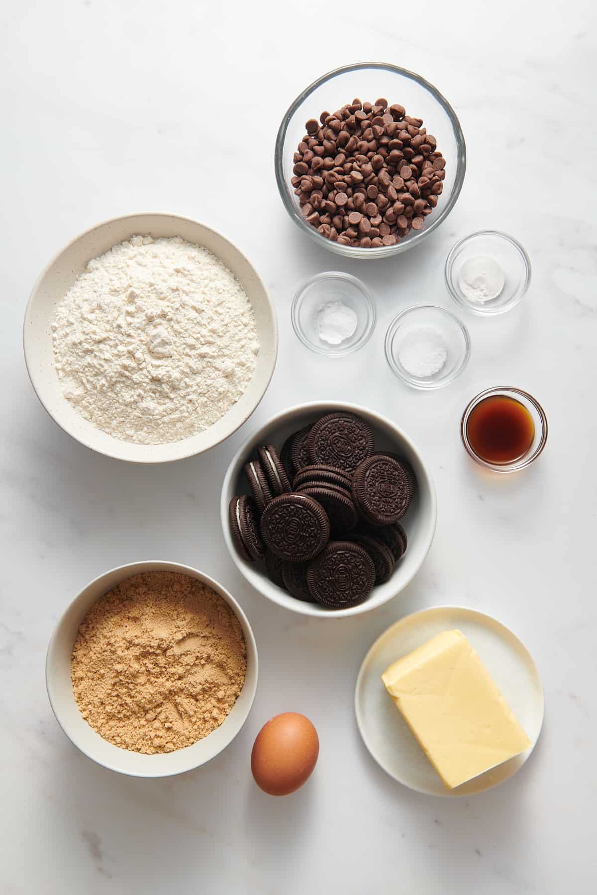 ingredients to make the brownie batter part of slutty brownies.