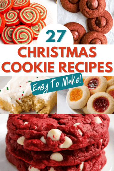 collage image showing six different recipes of christmas cookies.