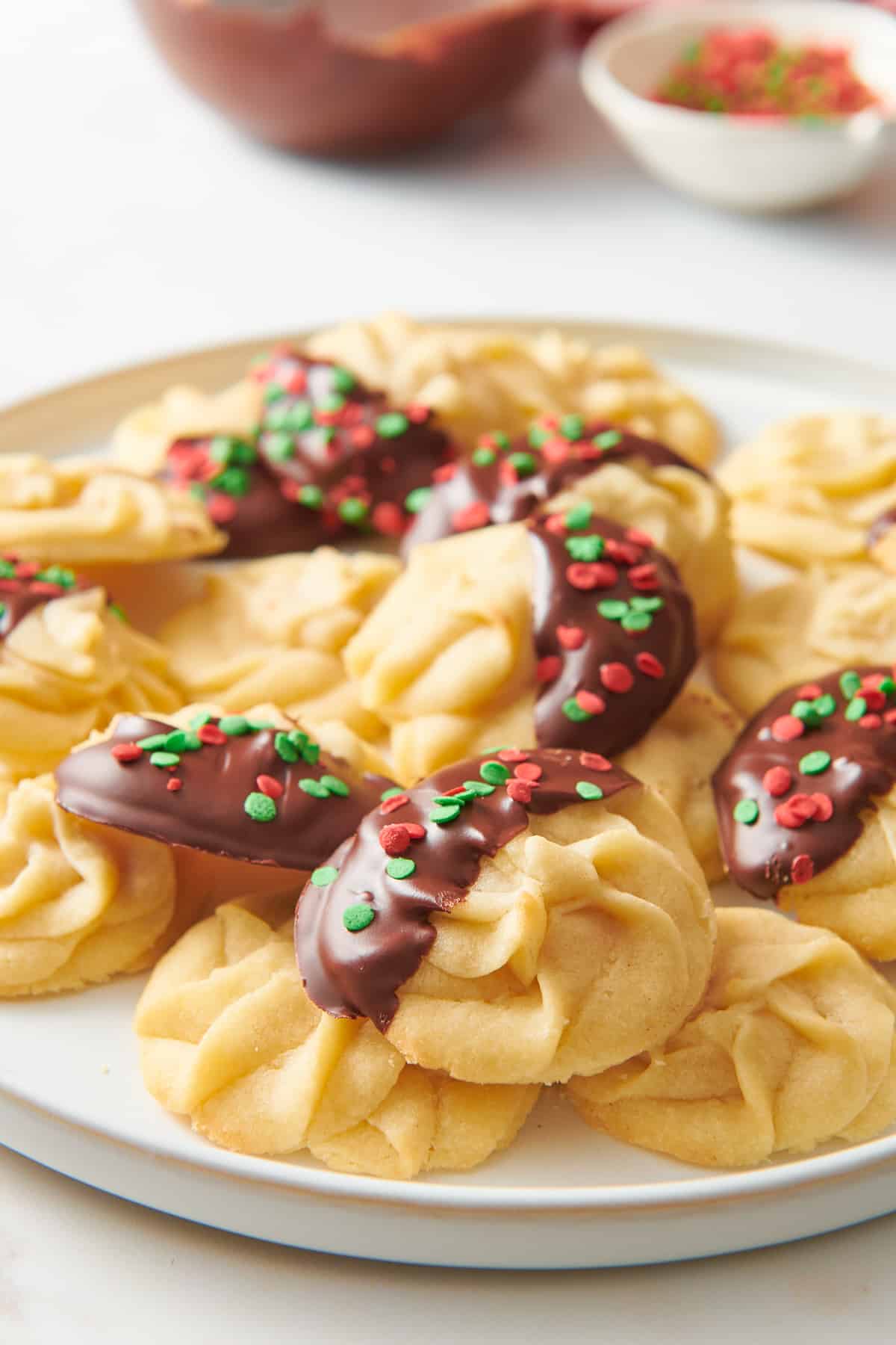 plate of christmas butter cookies. 