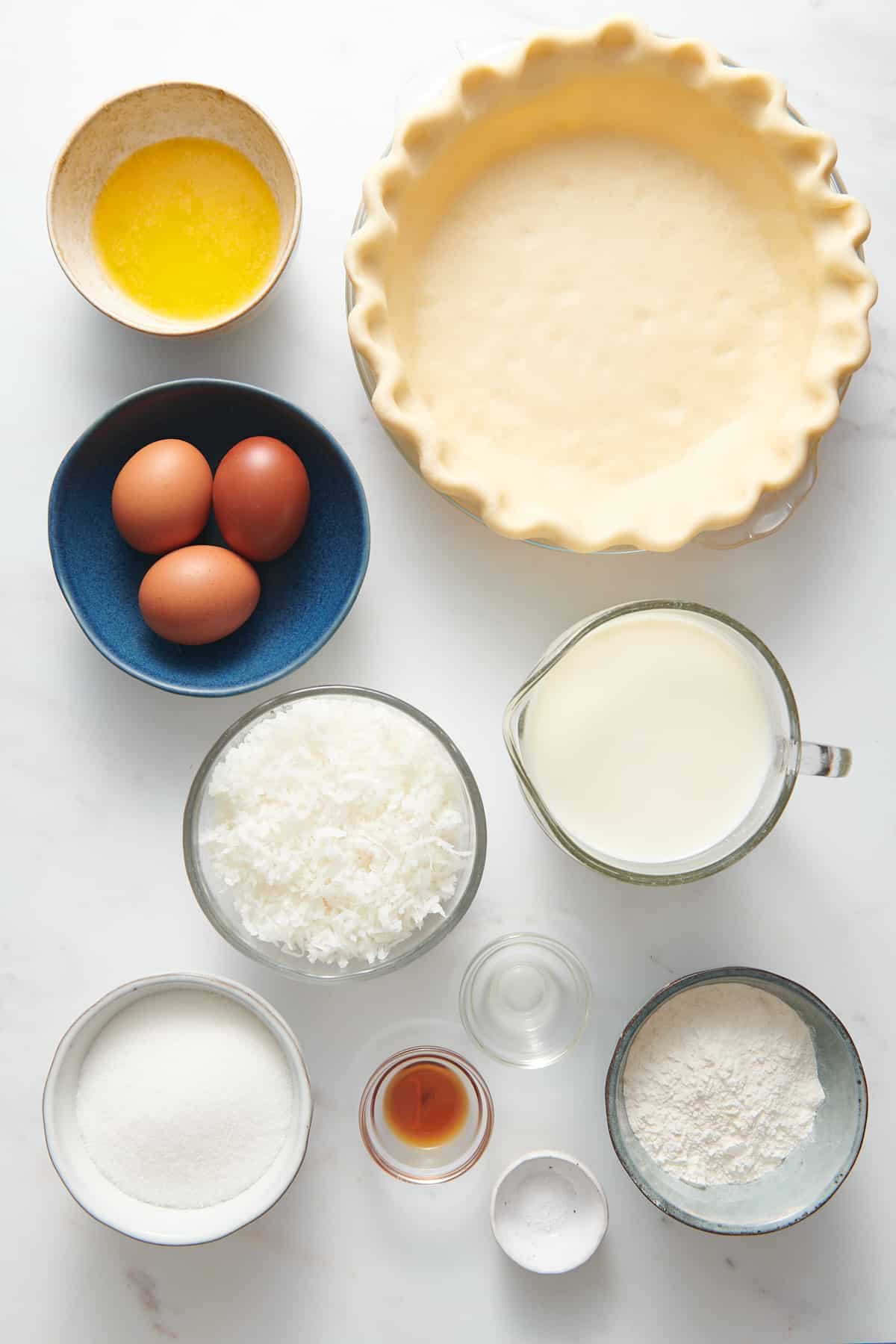 ingredients to make old fashioned coconut pie. 