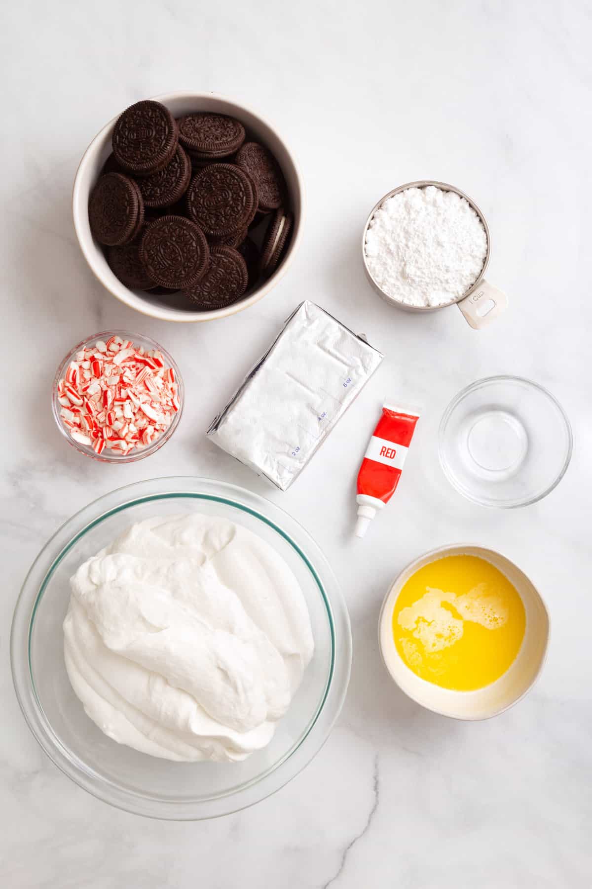 ingredients to make candy cane pie. 