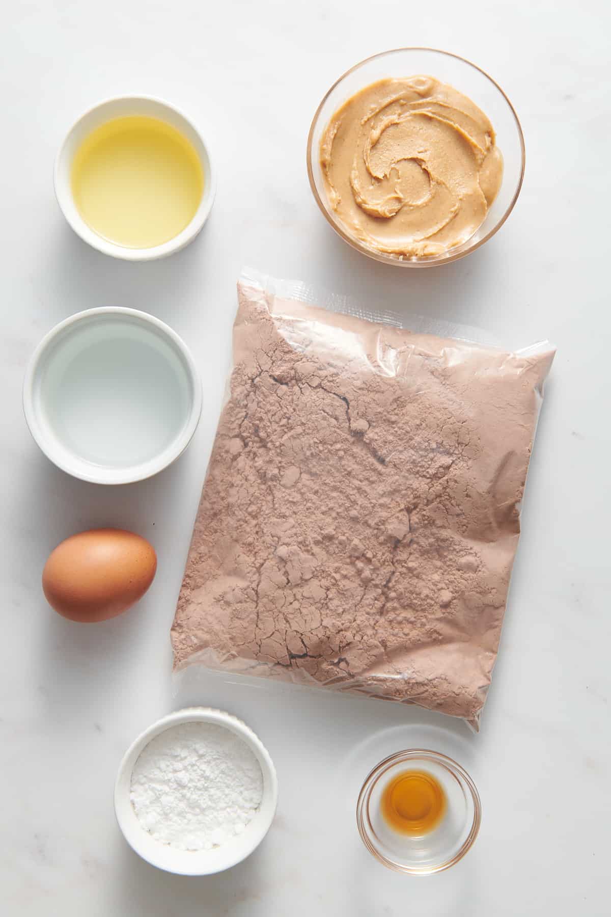 ingredients to make peanut butter brownies. 