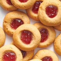 Peanut butter thumbprint cookies with a jam center.