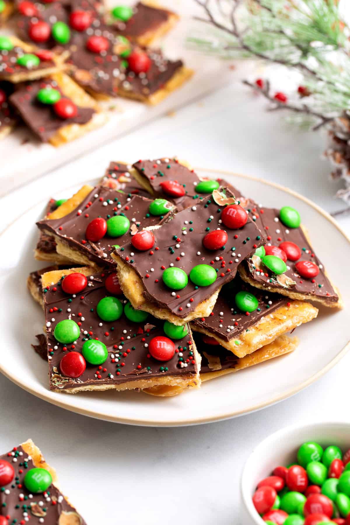 plate of a pile of christmas crack. 
