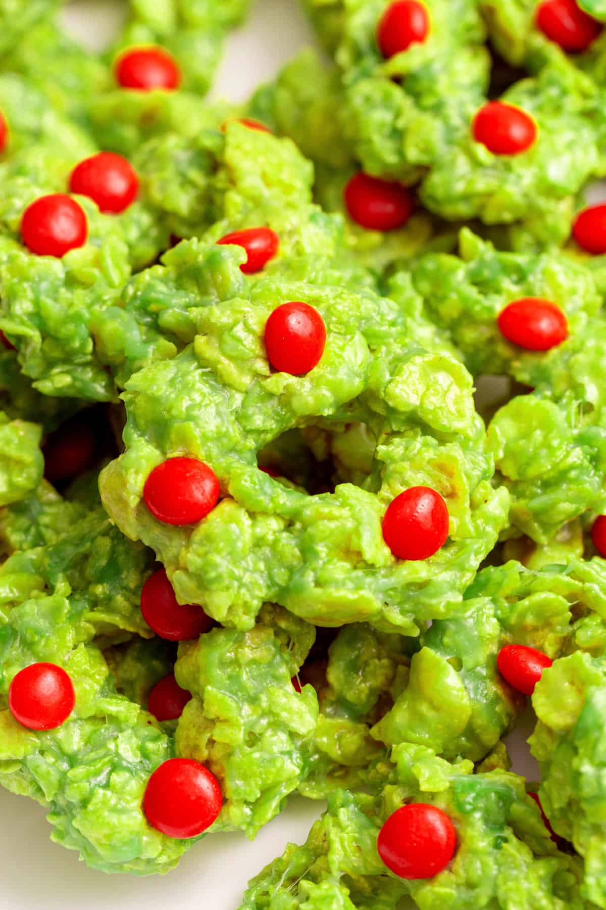 close up image of Christmas Wreath Cornflake Cookies.