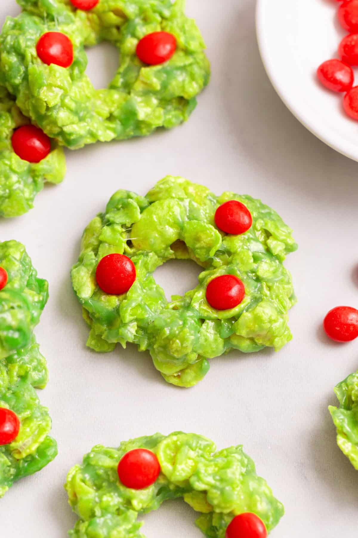 close up image of Christmas Wreath Cornflake Cookies.