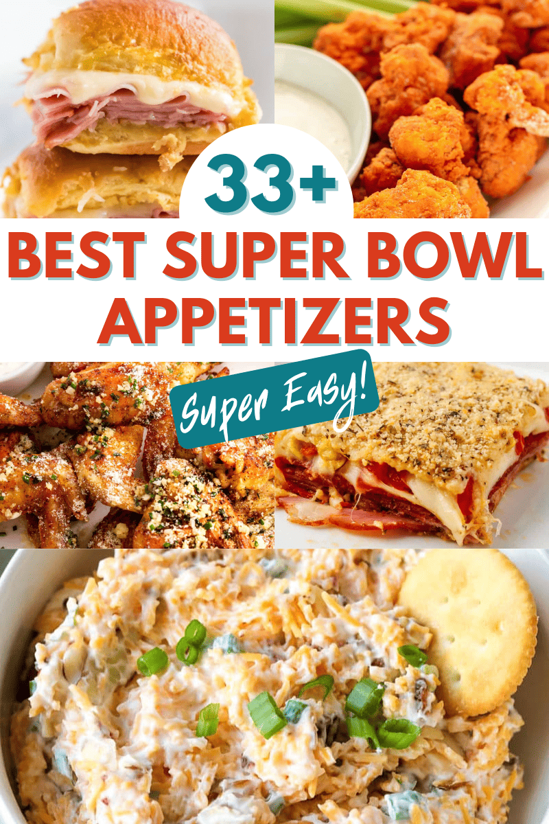 collage image of the best super bowl appetizers. 