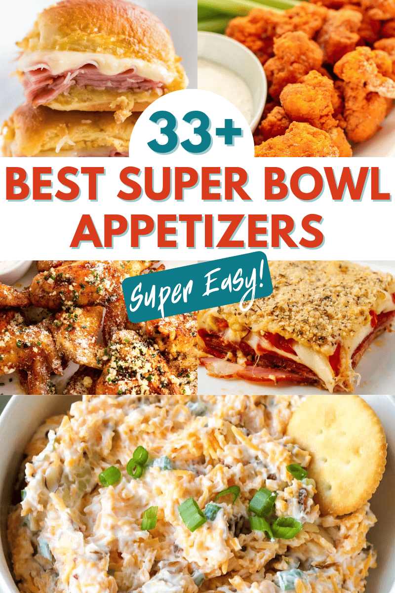 collage image of the best super bowl appetizers.