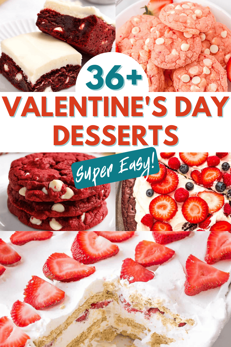 collage image of different valentine's day themed desserts.